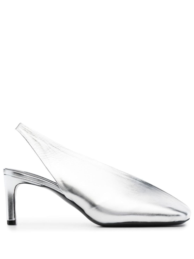 Jil Sander Metallic-finish Square Toe Leather Pumps In Silver