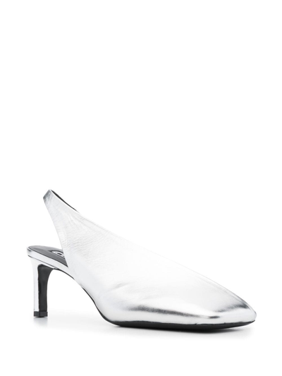 Jil Sander Metallic-finish Square Toe Leather Pumps In Silver