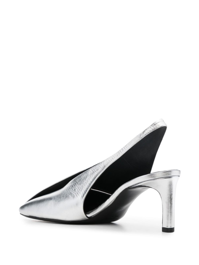 Jil Sander Metallic-finish Square Toe Leather Pumps In Silver