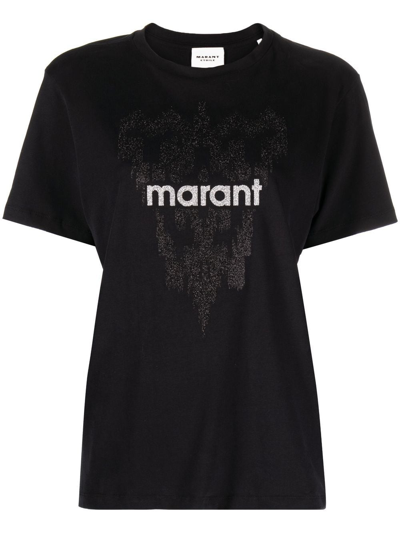Shop Isabel Marant Étoile Glitter Logo-print T-shirt In Black