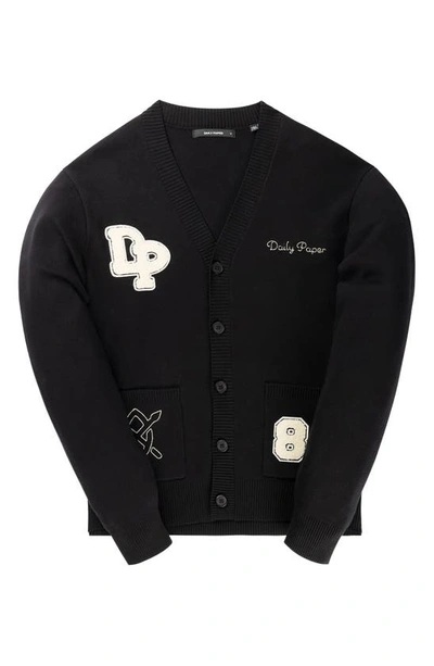 Shop Daily Paper Navalo Embroidered Logo Patch V-neck Cotton Cardigan In Black