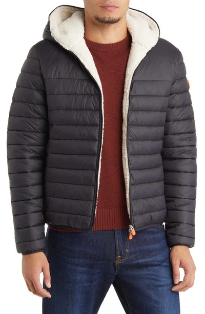 Save The Duck Nathan High Pile Fleece Lined Water Repellent Hoodie In Black