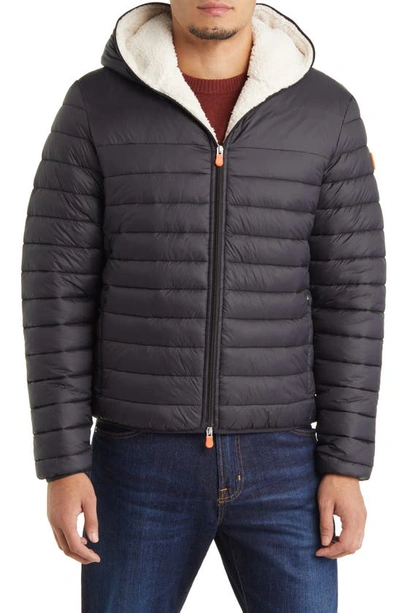 Save The Duck Nathan High Pile Fleece Lined Water Repellent Hoodie In Black
