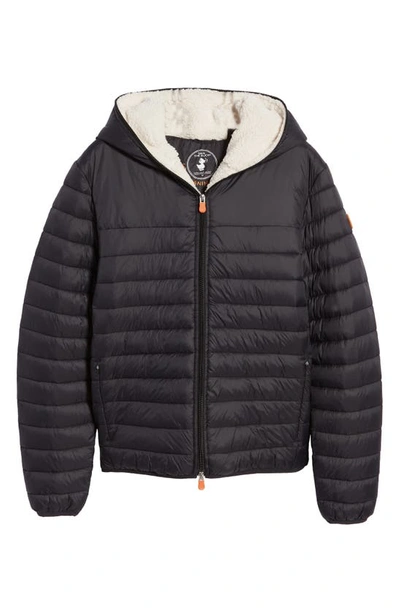 Save The Duck Nathan High Pile Fleece Lined Water Repellent Hoodie In Black