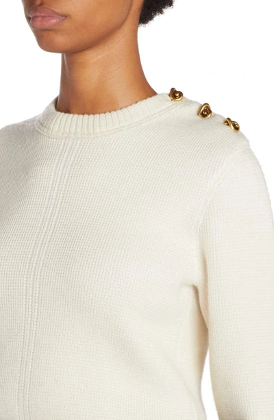 Shop Bottega Veneta Button Shoulder Wool Sweater In Bone