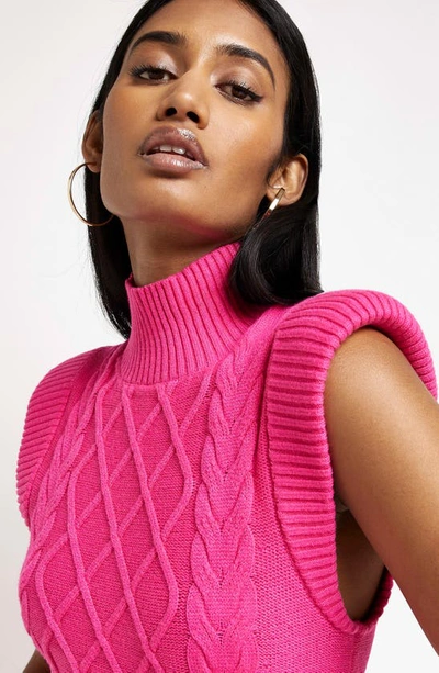 River Island Cable Knit Sweater Mini Dress In Bright Pink | ModeSens