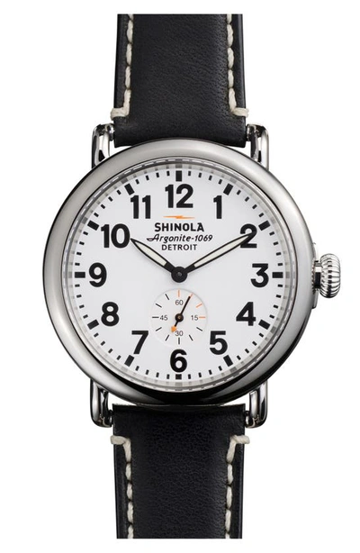 Shop Shinola 'the Runwell' Leather Strap Watch, 41mm In Black/ White