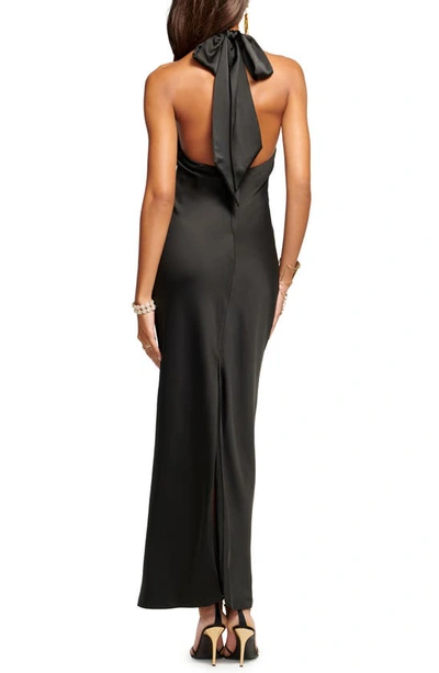 Shop Ramy Brook Tatiana Halter Neck Satin Gown In Black