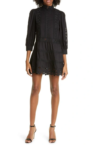 Shop Alice And Olivia Clark Lace & Pintuck Detail Cotton Dress In Black