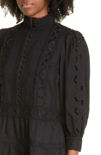 Shop Alice And Olivia Clark Lace & Pintuck Detail Cotton Dress In Black