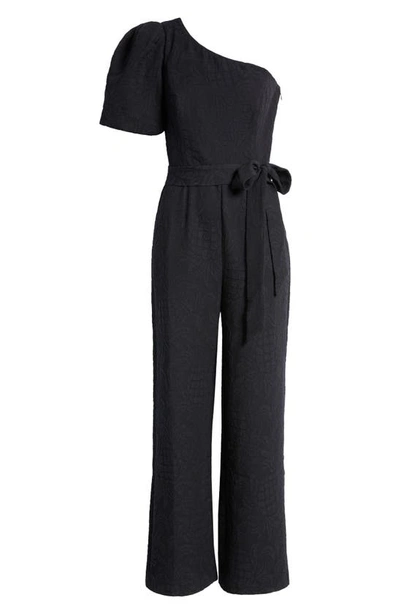 Shop Lilly Pulitzer Brialyn One-shoulder Jacquard Jumpsuit In Onyx Pineapple