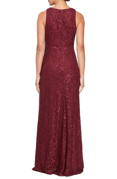 Shop Alex Evenings Sequin Ruched Ruffle A-line Gown In Wine
