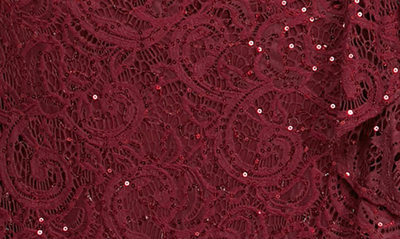 Alex Evenings Sequin Lace Cascading Ruffle Gown In Wine
