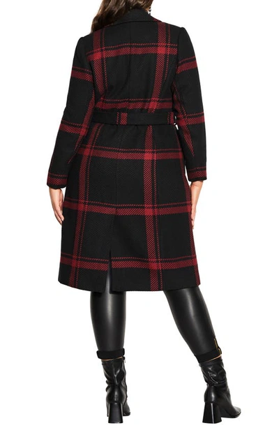 Shop City Chic Checkmate Tie Waist Coat In Ruby / Black