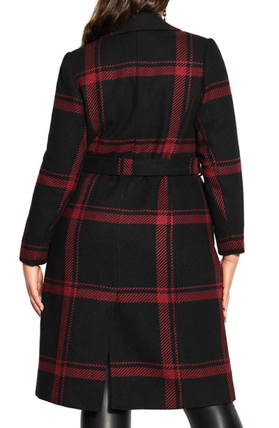 Shop City Chic Checkmate Tie Waist Coat In Ruby / Black