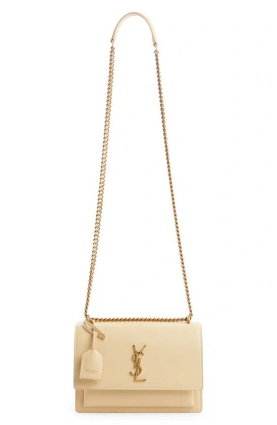 Shop Saint Laurent Medium Sunset Leather Shoulder Bag In Light Vanilla