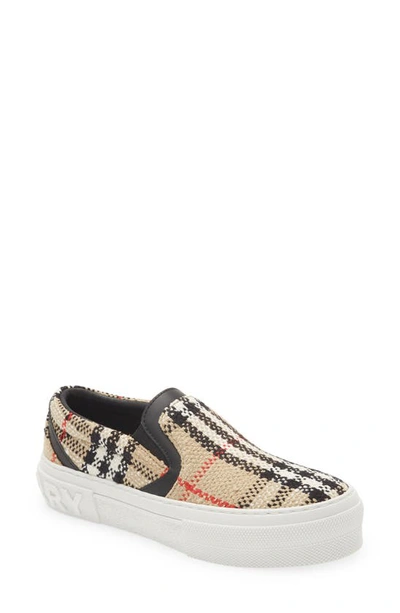 Shop Burberry Curt Check Slip-on Sneaker In Archive Beige Chk