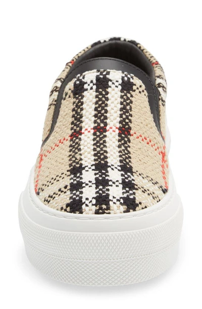 Shop Burberry Curt Check Slip-on Sneaker In Archive Beige Chk