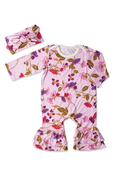 Shop Everly Grey Baby Grey By  Ruffle Romper & Head Wrap Set In Lavender Rose