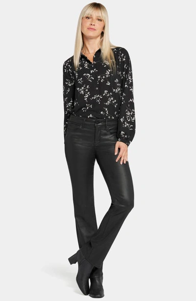 Nydj Marilyn Faux Leather High Rise Straight Jeans In Black In Black Coated