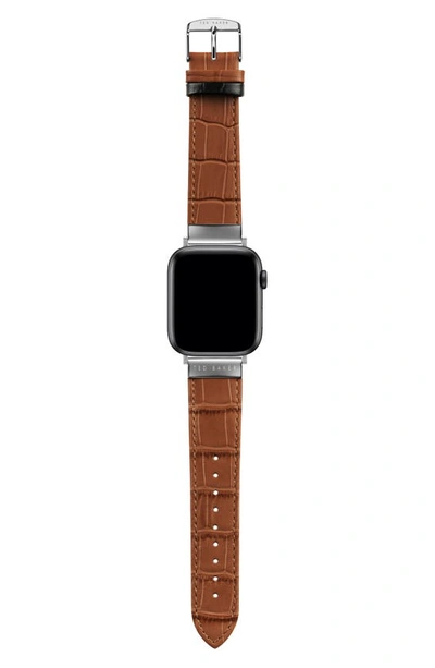 Shop Ted Baker Croc Embossed Leather Apple Watch® Band In Brown