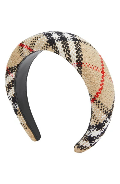 Shop Burberry Vintage Check Tweed Headband In Archive Beige Chk