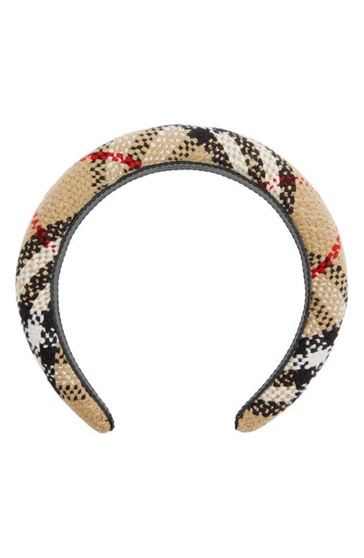 Shop Burberry Vintage Check Tweed Headband In Archive Beige Chk
