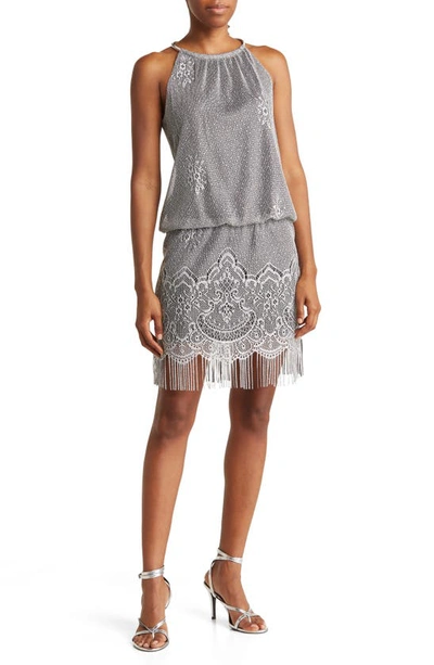 Shop Sl Fashions Chain Neck Blouson Dress In Silver