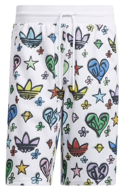 Shop Adidas Originals X Jeremy Scott Firebird Monogram Sweat Shorts In White