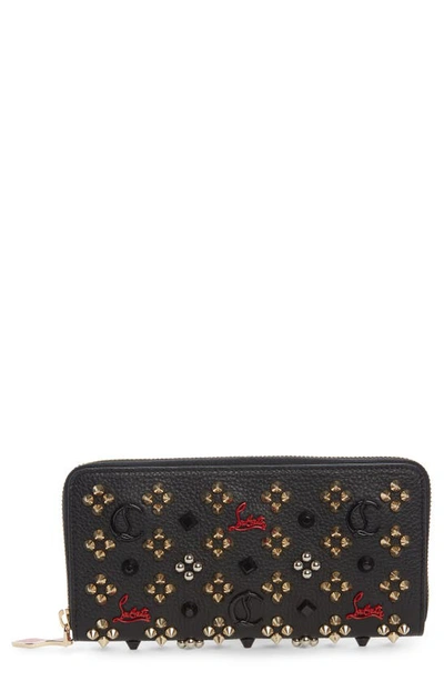 Shop Christian Louboutin Panettone Spiked Calfskin Wallet In Black/ Red-gold