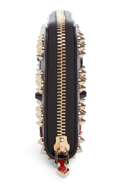 Shop Christian Louboutin Panettone Spiked Calfskin Wallet In Black/ Red-gold