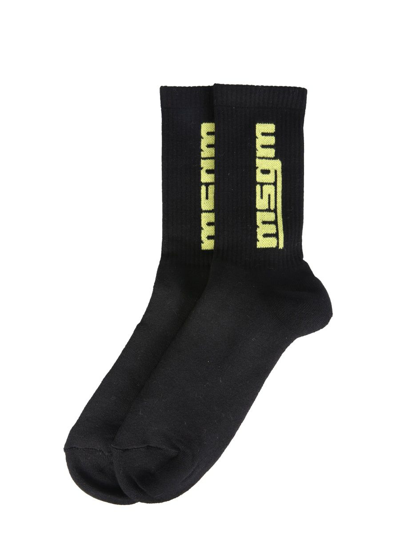 Shop Msgm Men's Black Cotton Socks