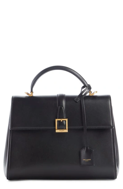 Shop Saint Laurent Small Le Fermoir Leather Top Handle Bag In Nero