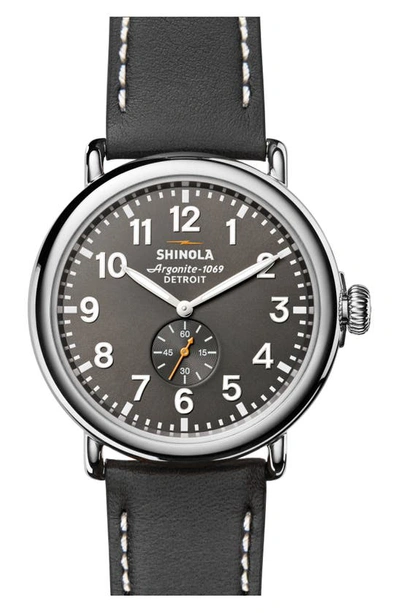 Shop Shinola 'the Runwell' Leather Strap Watch, 47mm In Black/ Silver