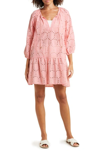 Shop Melissa Odabash Ashley Eyelet Detail Cotton Cover-up Tunic In Rose