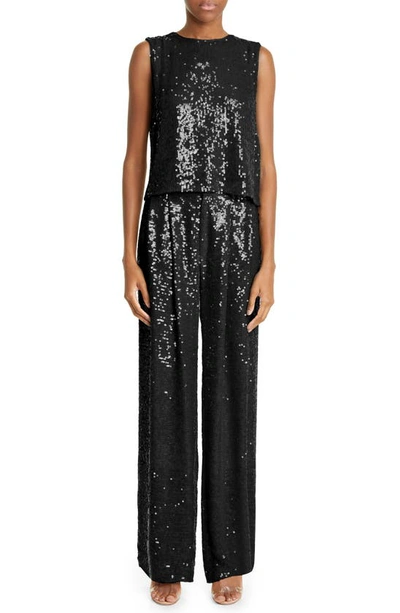 Shop Lapointe Sequin Wide Leg Trousers In Camel