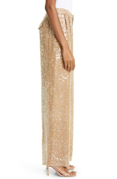 Shop Lapointe Sequin Wide Leg Trousers In Camel