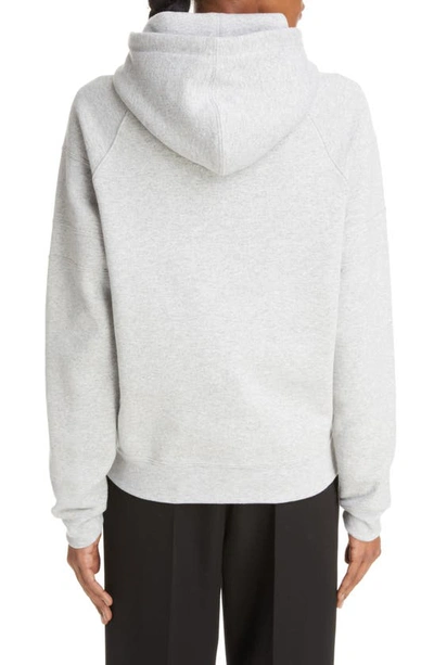 Shop Saint Laurent Embroidered Logo Cotton Blend Hoodie In Gris Chine