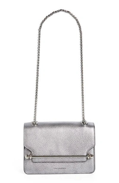 Shop Strathberry Mini East/west Leather Crossbody Bag In Dark Silver