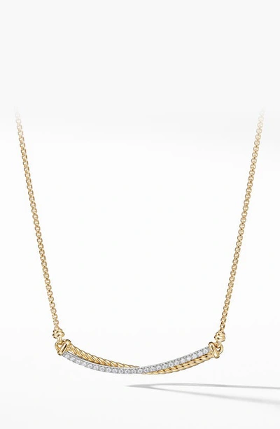 Shop David Yurman Crossover Bar Necklace In Gold/ Diamond