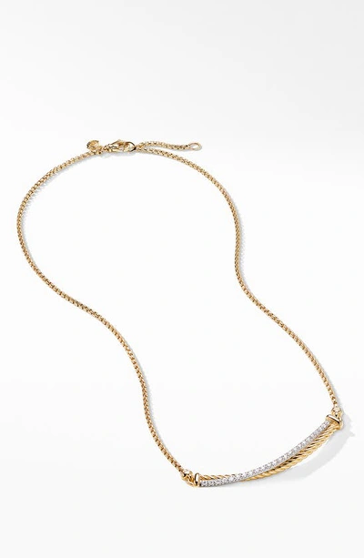 Shop David Yurman Crossover Bar Necklace In Gold/ Diamond