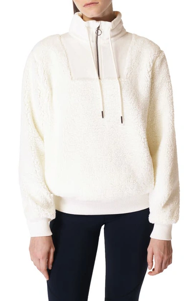 Shop Sweaty Betty Faux Shearling Quarter Zip Pullover In Lily White