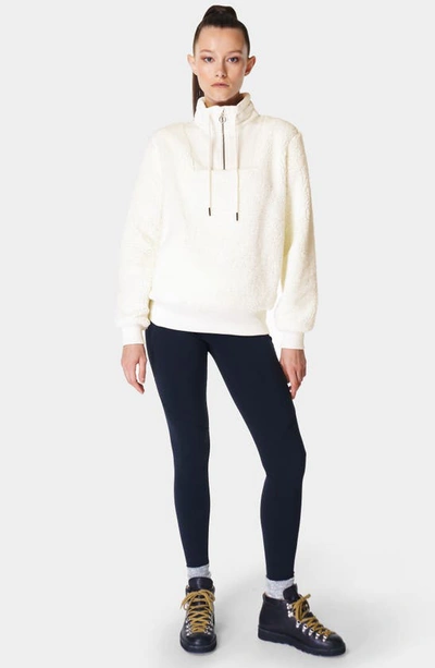 Shop Sweaty Betty Faux Shearling Quarter Zip Pullover In Lily White