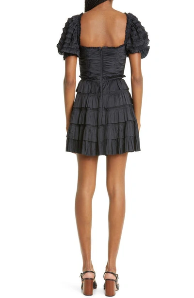 Shop Ulla Johnson Lucette Puff Sleeve Tiered Dress In Noir