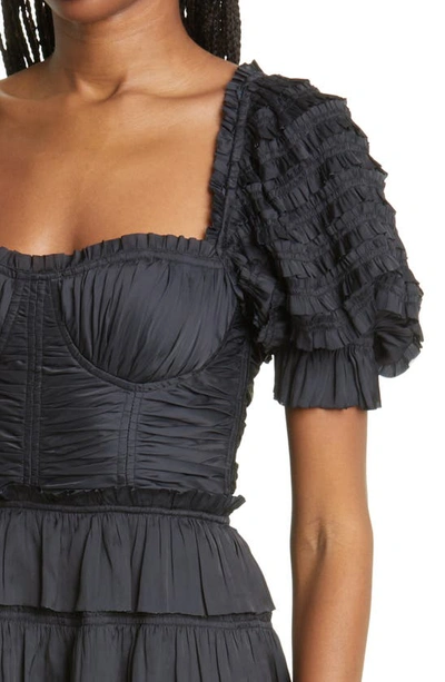 Shop Ulla Johnson Lucette Puff Sleeve Tiered Dress In Noir