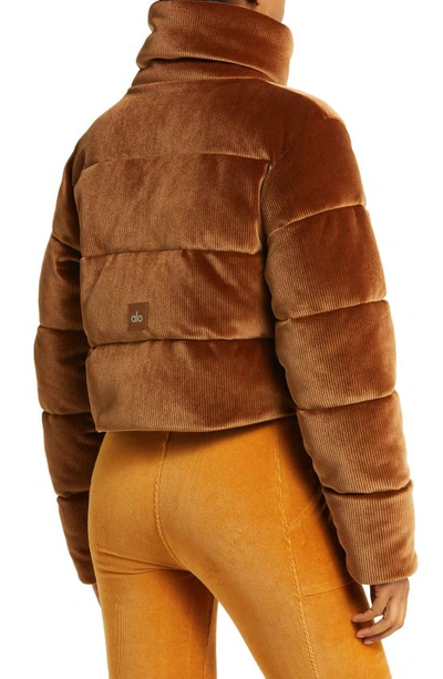 Shop Alo Yoga Gold Rush Rib Velour Puffer Jacket In Cinnamon Brown