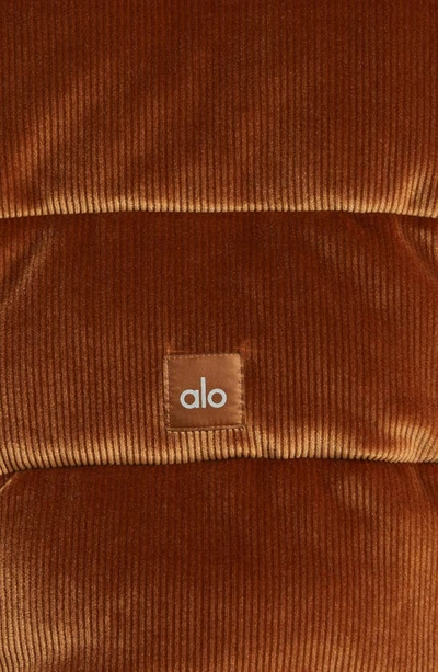 Shop Alo Yoga Gold Rush Rib Velour Puffer Jacket In Cinnamon Brown