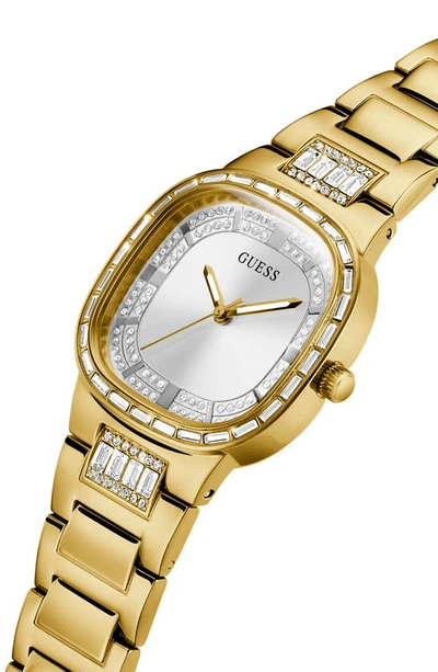 Shop Guess Crystal Square Bracelet Watch, 32mm In Gold/silver/gold