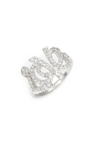 Shop Anzie Love Script Ring In Silver/ White Sapphire