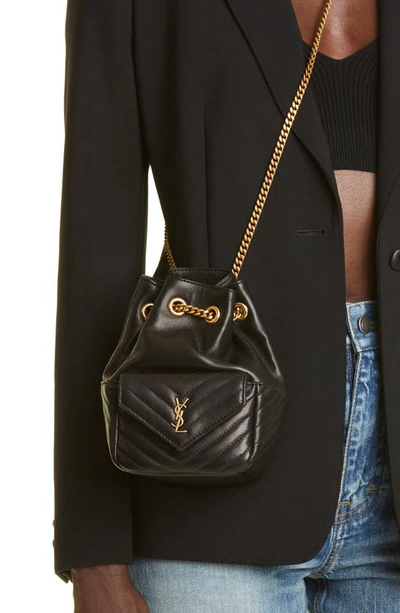 Shop Saint Laurent Mini Joy Matelassé Leather Bucket Bag In Nero